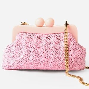 BTB Los Angeles Pink Woven Straw Clutch Crossbody Bag